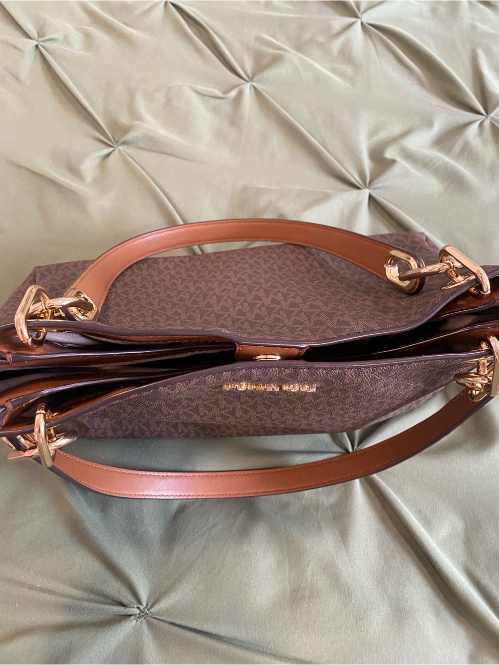 Michael Kors Brown Monogram Shoulder Tote with Gold Hardware - Picture 8 of 16